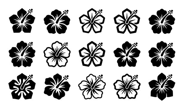 Modern abstract hibiscus flower silhouette vector collection minimal geometric tropical floral icons