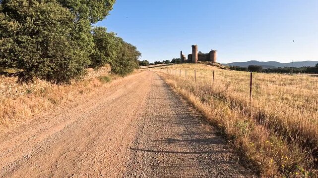 Via de la Plata - ruins of castillo de las Torres castle after El Real de la Jara, province of Seville, Andalusia, Spain