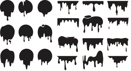 Obraz premium Set of isolated black liquid drips and paint blobs on transparent background.Set of isolated black liquid drips and paint blobs on transparent background.