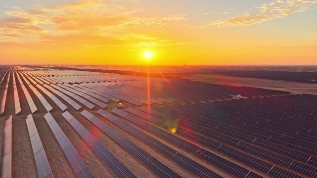 Energy storage station at sunset, new energy, shared power energy, solar photovoltaic power plant
