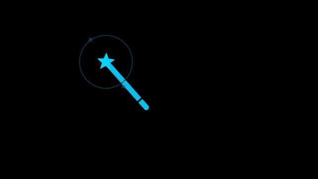 AI magic wand bursting sparkles, generative editing, electric cyan transparent overlay, seamless loop animation