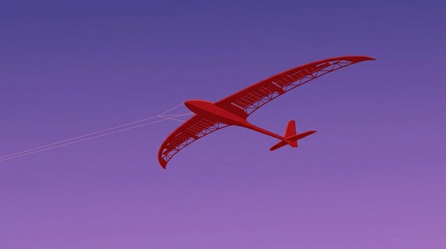 Red Glider Aircraft in Flight Against Gradient Purple Sky