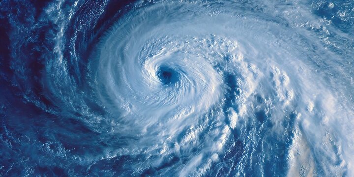 Dramatic Aerial View of Powerful Hurricane Swirling