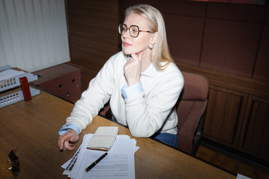A woman works in an office
