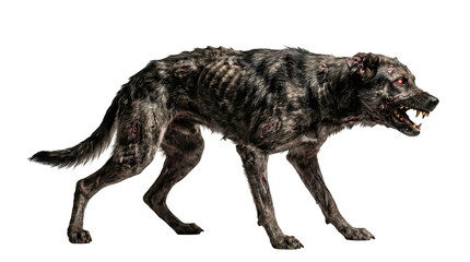 Fototapeta premium Scary zombie dog with glowing red eyes isolated on transparent background