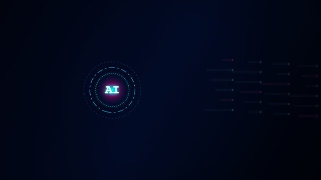 AI Data Processing and Digital Technology Interface on Dark Blue