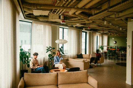 Business Coworking Office Lounge with Laptops  Film Photo
