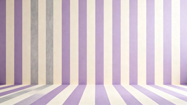 Empty stage with vertical stripes in purple and cream colors background perspective interior backdrop vertical abstract geometric presentation creative minimalist lighting wallpaper