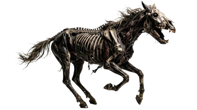 Undead zombie horse running isolated on transparent background