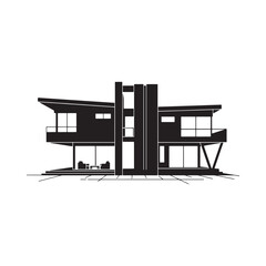 Fototapeta premium Modern house silhouette on white background architectural graphic design