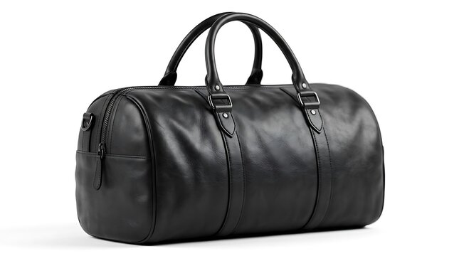 Black Leather Duffle Bag for Travel and Gym Use
