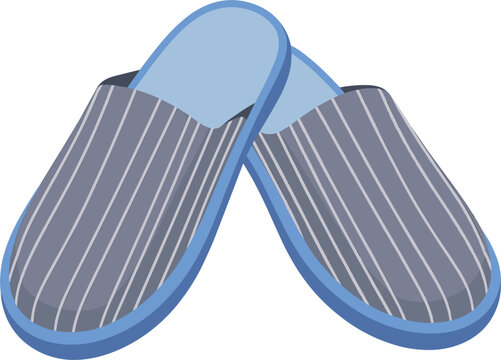 Pair of blue striped home slippers vector illustration, comfortable footwear icon isolated on white background