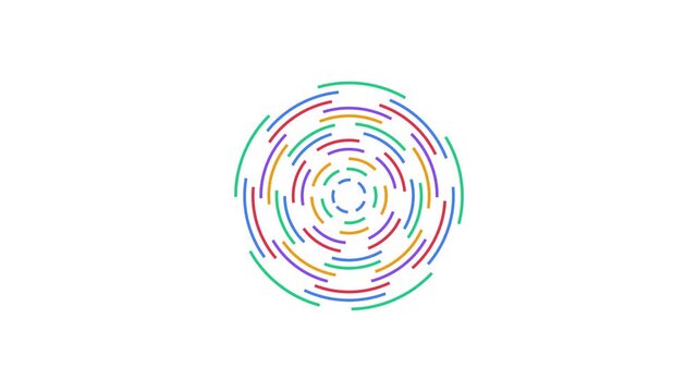 Colorful spinning vortex of dashed lines rotating on white background