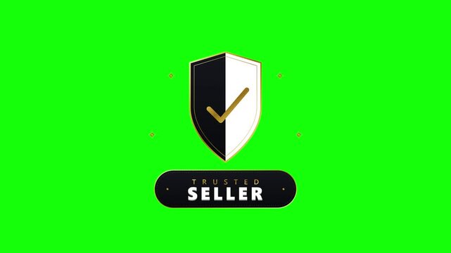Trusted seller badge animation with gold checkmark on green screen for e-commerce marketing