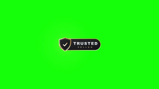 Trusted seller badge animation with gold shield on green screen for e-commerce marketing