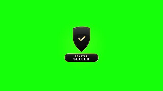 Trusted seller badge animation with golden checkmark on green screen for e-commerce marketing