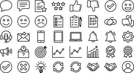 Fototapeta premium Set of feedback and communication line icons customer service, support, survey, review, rating, and quality signs thin linear icons collection
