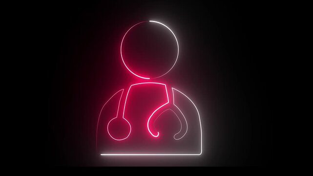 Glowing neon outline of a male doctor icon with a stethoscope, glowing neon doctor icon with stethoscope for medical and healthcare professional services. Neon Icon. neon doctor icon concept. 