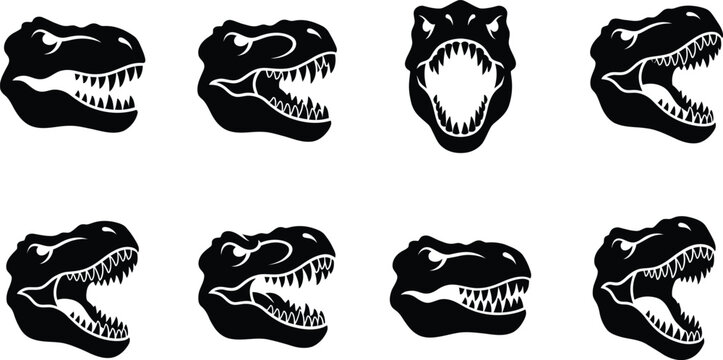 T-Rex Jaw Teeth Silhouette Collection - Dinosaur Fangs Vector Icons Black Prehistoric Design Set