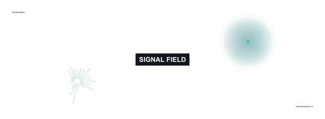 Fototapeta premium Abstract minimalist digital interface concept with a radiant signal field and geometric radial data visualization element on white background