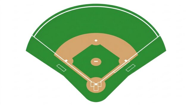 A top down view of a professional baseball field showing the infield diamond and the green grassy outfield area