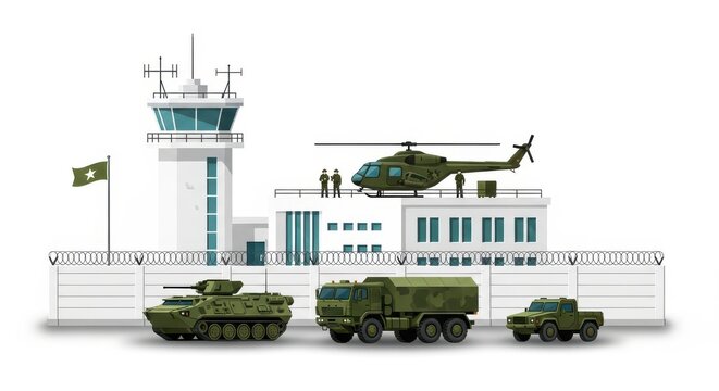 T-34 Tank Military Vehicle Silhouette on White Background with Nautical Shipping Industry Concept and Cargo Port Transportation Illustration Elements