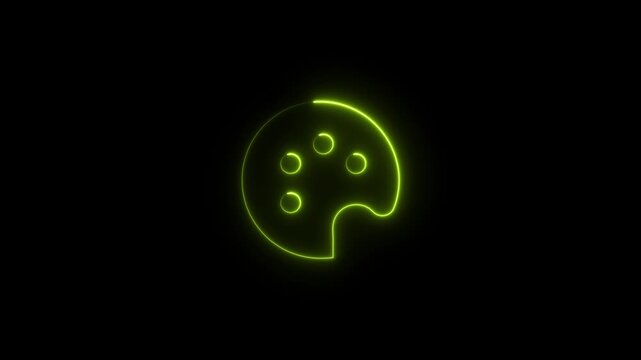 Glowing Neon Cookie Icon with Bite Mark on Black Background Minimal Food Symbol