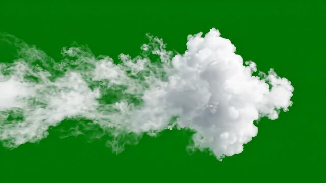 Fluffy white clouds moving across green screen background creating a seamless transition effect with realistic smoke and fog textures