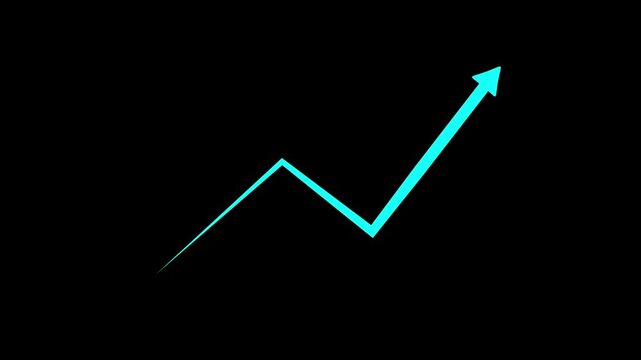 Abstract arrow business graph icon animation background. arrow rising transparent channel.  arrow isolated on a black background. 
