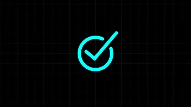 Chick mark animation on circle. tick mark symbol ok button animated on black background. Tick Mark Icon Animation. Check Mark, Tick, Yes, OK Symbol Animation