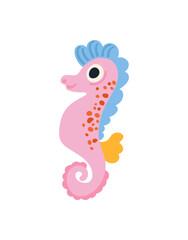Fototapeta premium Cute seahorse vector illustration. Hand draw childish character design isolated on white background.