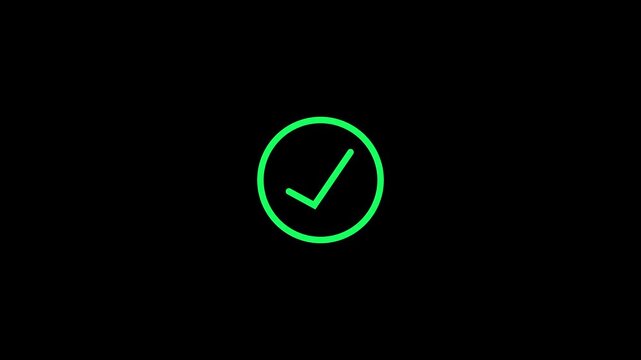 Animated Green Checkmark Video - Correct Tick Sign Approval Success, approved tick mark icon on black background, 4K 