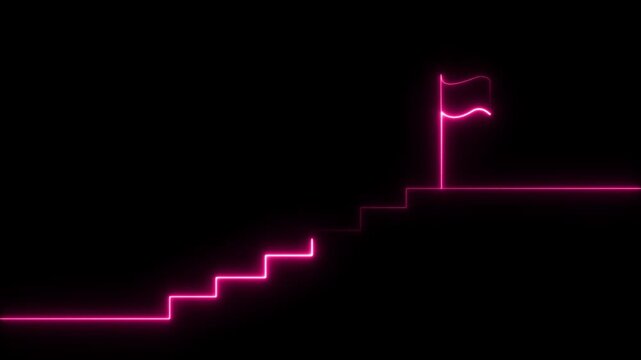 stairs icon sign icon animation on Glowing neon business graph chart concept  market signs in neon lights Glowing neon line. Man and concept. 4k video 