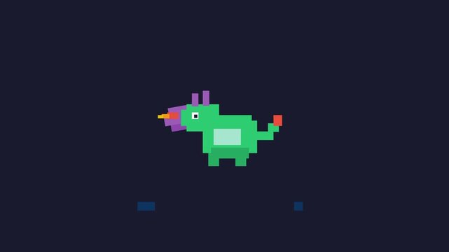 Pixel Art Character Walking Across Dark Screen in Retro Game Style