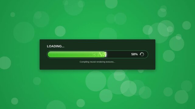 Loading bar interface showing progress with green percentage indicator on a soft bokeh background for digital software updates and web page data transfer concepts