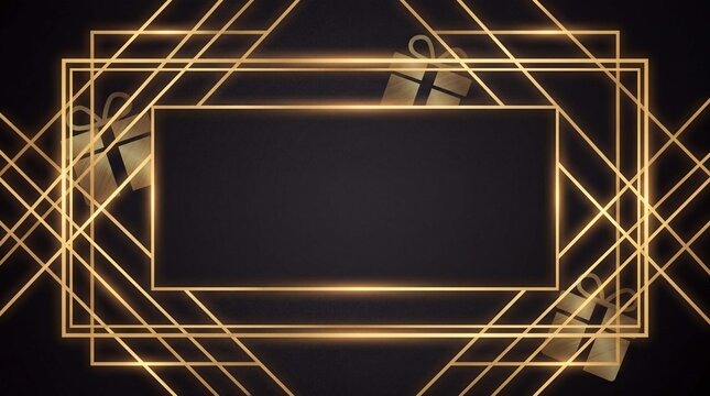 Black Friday ecommerce banner background presents layered golden rectangular frames and diagonal lines with clean central promotional area