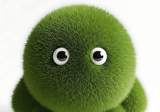 Cute green fuzzy round monster character with big googly eyes