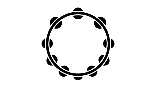 Tambourine Black Silhouette Vector Icon - Percussion Musical Instrument Design