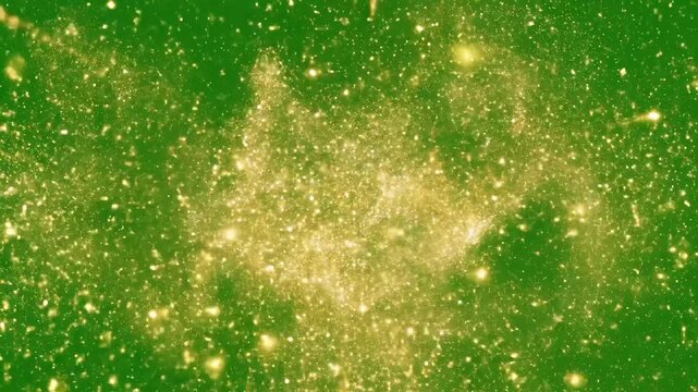 Abstract cosmic nebula glowing with golden light against a deep green background