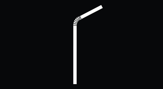 Silhouette of a white flexible drinking straw with a bendable neck shown against a solid black background for various drinks.