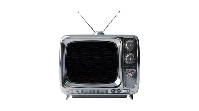 Classic Old Style Silver Television Set with Rabbit Ear Antennas Isolated on White Background for Retro Technology Design