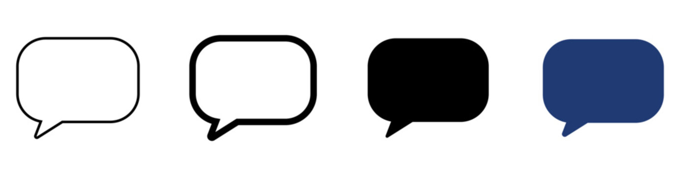 Speech bubble icon set collection thin outline thick outline black solid blue speech bubble chat message symbol isolated on white background vector