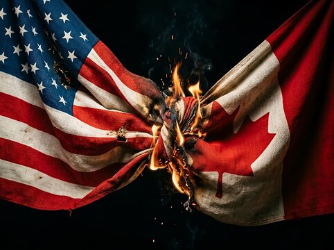 International conflict of USA and Canada. For broken treaties, political tension, trade war disputes, crisis, or severe strain in diplomatic alliance
