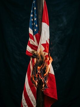 International conflict of USA and Canada. For broken treaties, political tension, trade war disputes, crisis, or severe strain in diplomatic alliance