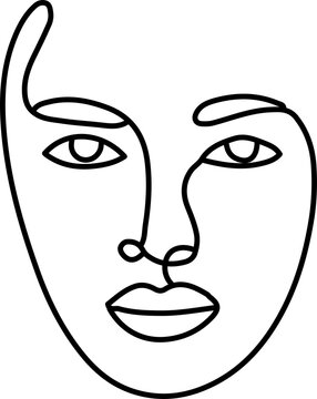 Abstract One Line Face PNG isolated on transparent background with modern minimalist continuous line portrait