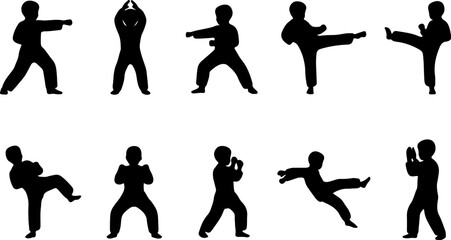 kids taekwondo karate silhouette collection martial arts action poses vector © Srabon