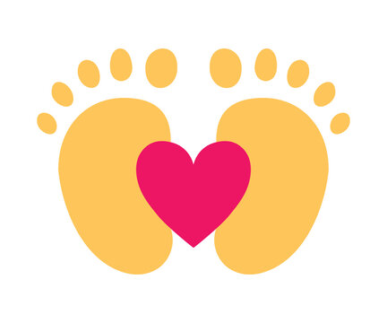 Cute baby footprints with heart icon. Newborn love symbol vector illustration isolated on white background