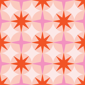 Seamless retro geometric pattern with abstract star elements. Mid century modern repeating vector background for wallpaper, textile and fabric design