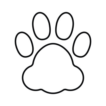 Animal paw print icon outline. Black pet footprint silhouette vector illustration isolated on white background