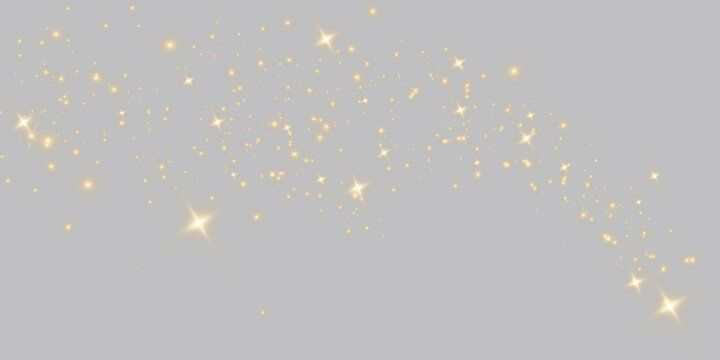 Elegant golden glitter sparkle trail with glowing stars, twinkling fairy dust and magical light particles isolated on transparent background. Perfect for Christmas, New Year, festive decorations
